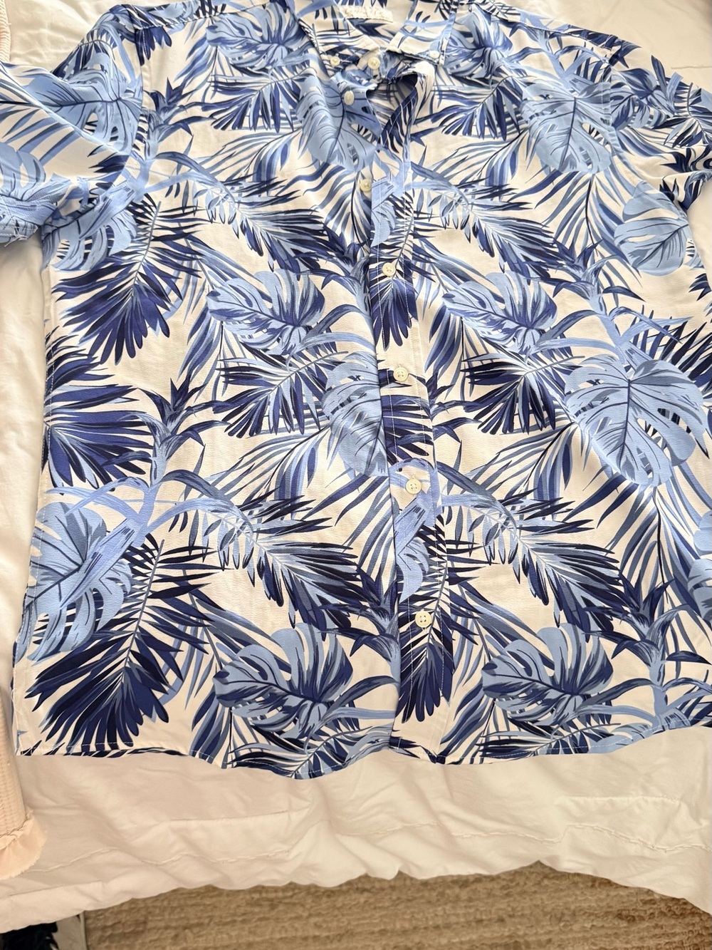 Cotton & Co. Blue Palm Print Button-Up Shirt